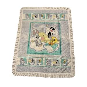 Vintage 1996 Warner Bros Baby Looney Tunes Quilt Blanket Bugs Bunny Tweety